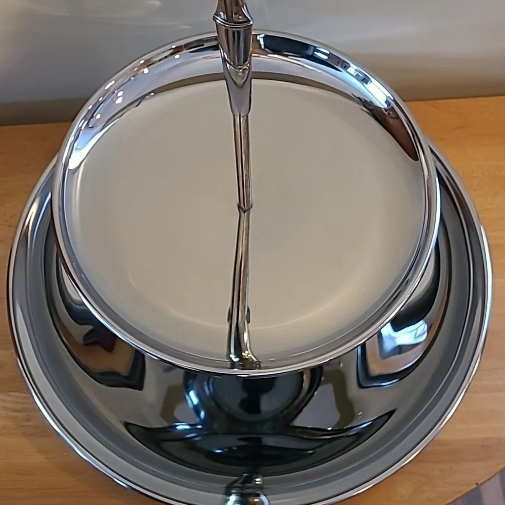 KROMEX Vintage MCM Two Tiered Chromeware Tidbit Petit Fours Serving Tray - Picture 6 of 16